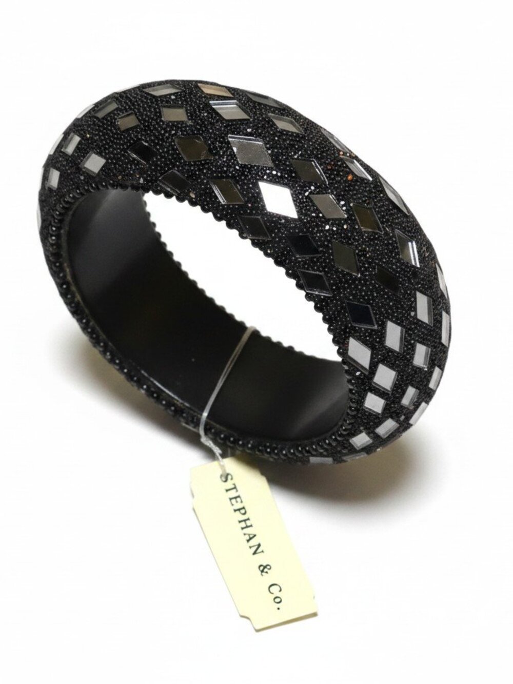 Stephan & Co Women's Black Mosaic Glass Bangle Bracelet NWT